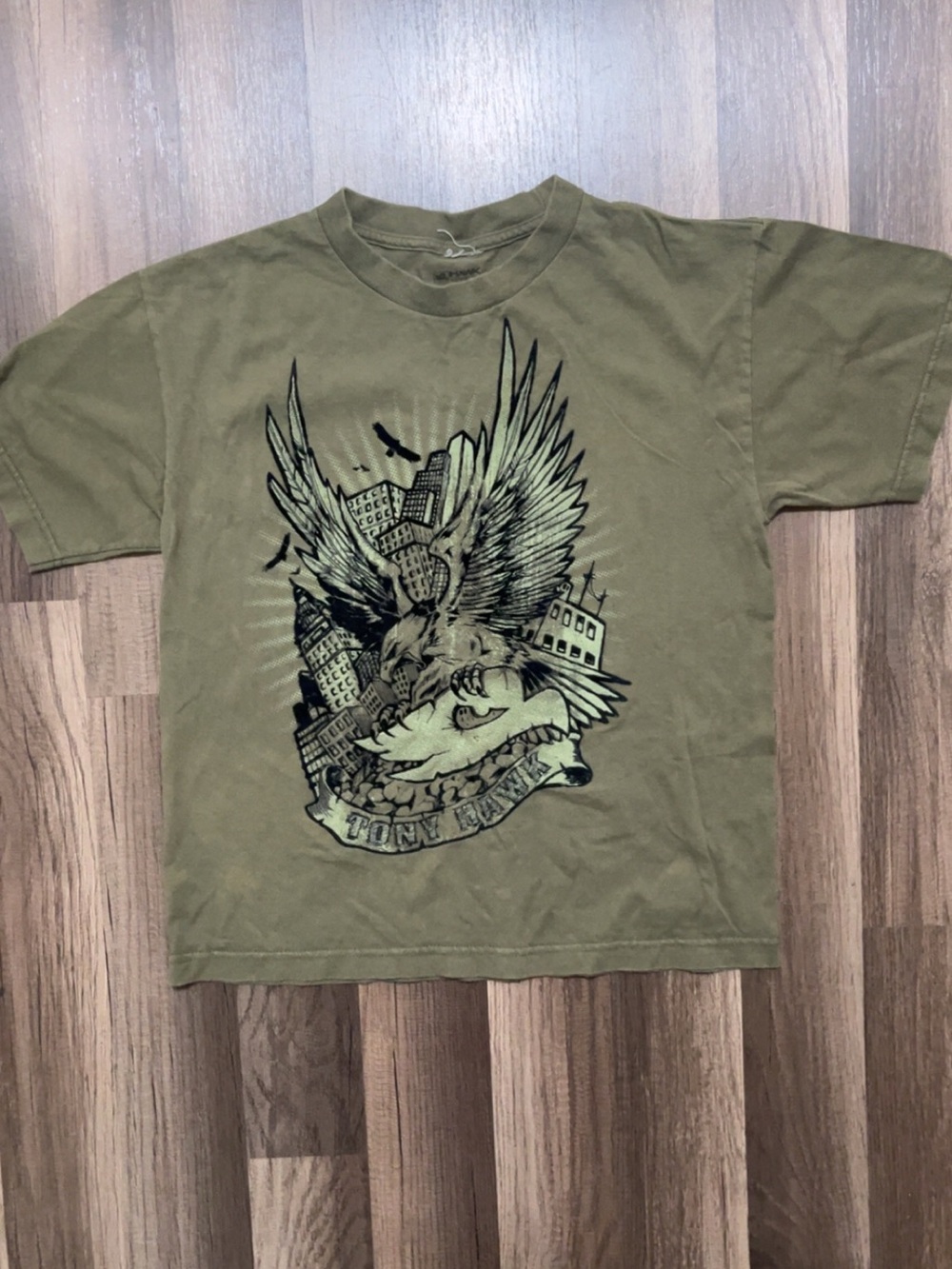Vintage Tony Hawk Kids Boys L 14/16 Olive Green Shirt